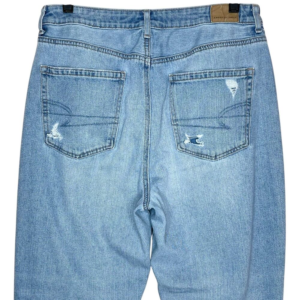 American Eagle Ripped Mom Jean Size 12 Denim High Rise Straight Leg Streetwear - Picture 6 of 9
